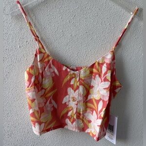 Hurley crop top XS‎ Smocked back Adjustable straps Tropical Beachy Surf Cruise